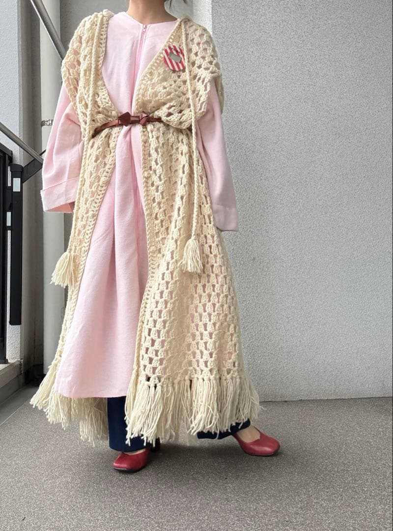 60s〜vintage アイルランド製 ハンドメイド クロシェ ロングガウン