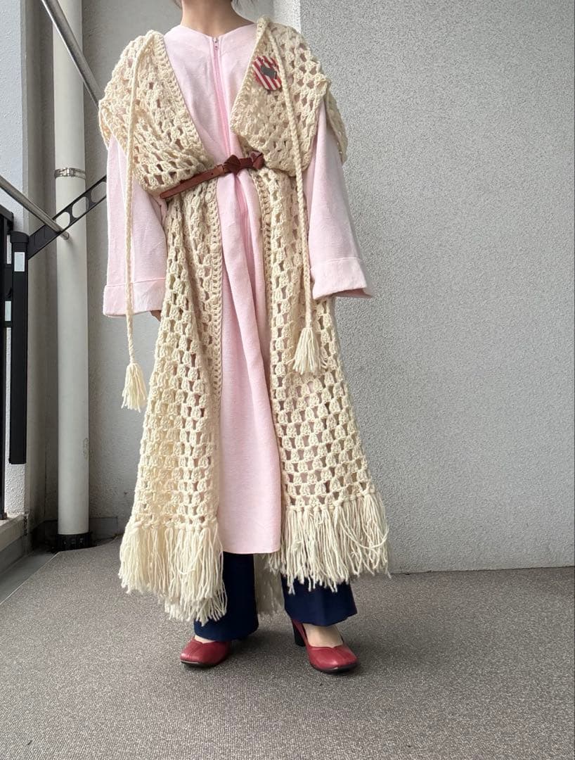 60s〜vintage アイルランド製 ハンドメイド クロシェ ロングガウン