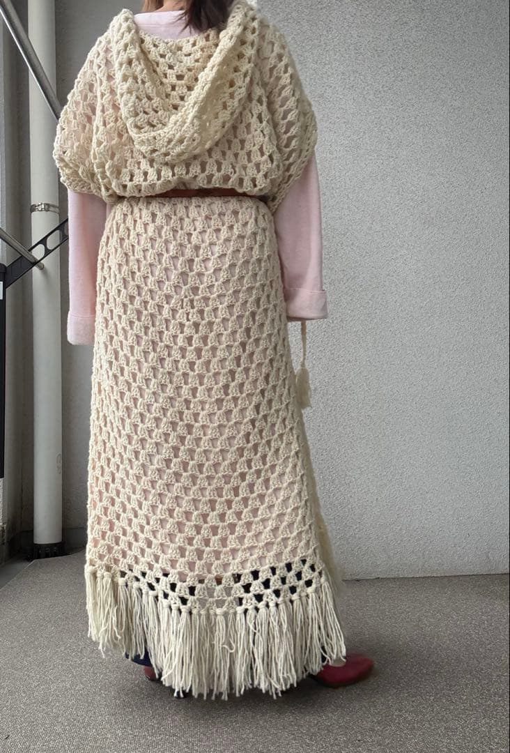 60s〜vintage アイルランド製 ハンドメイド クロシェ ロングガウン