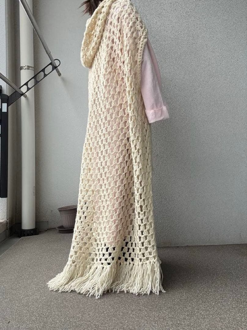 60s〜vintage アイルランド製 ハンドメイド クロシェ ロングガウン