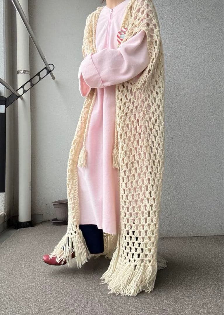 60s〜vintage アイルランド製 ハンドメイド クロシェ ロングガウン