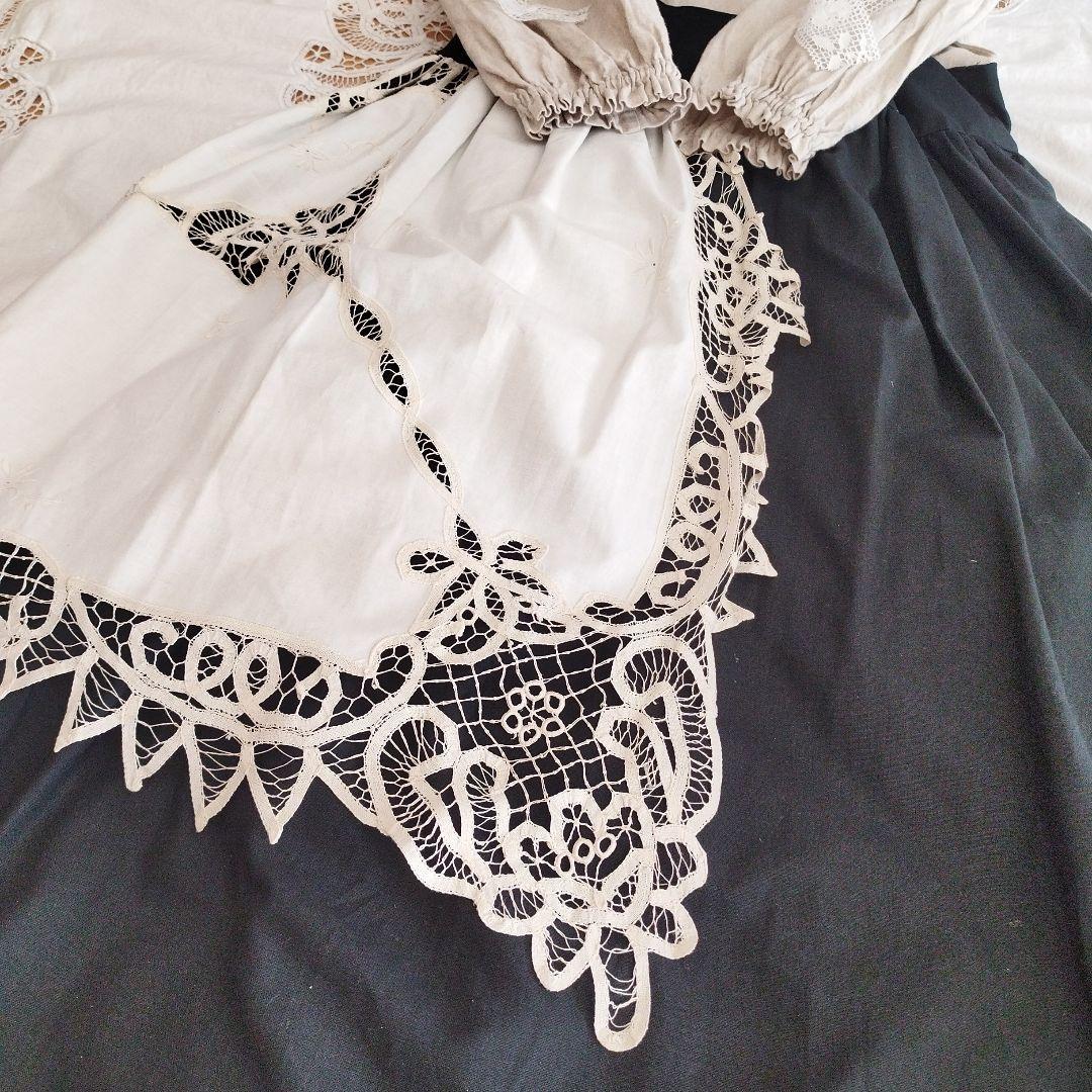 ハンドメイド*作家様*リネン100%*バテンレースワンピース*アンティーククロス
