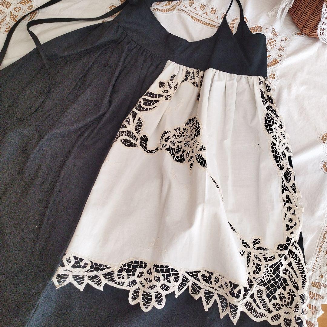 ハンドメイド*作家様*リネン100%*バテンレースワンピース*アンティーククロス