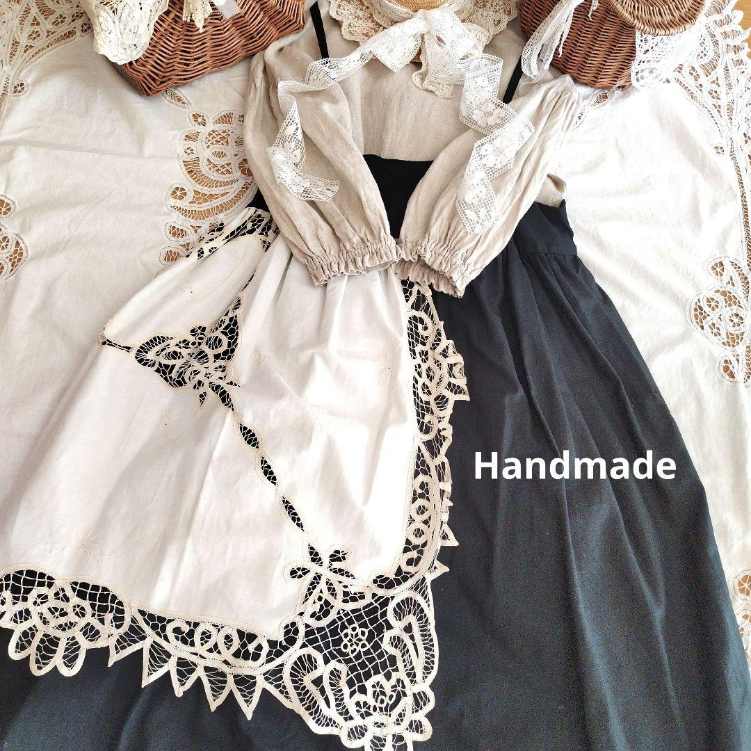 ハンドメイド*作家様*リネン100%*バテンレースワンピース*アンティーククロス