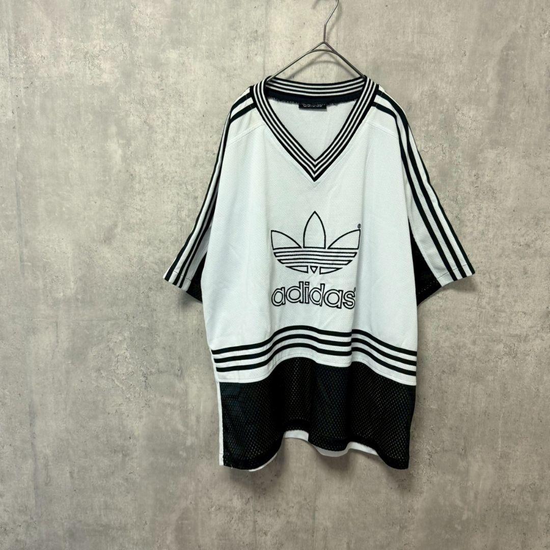 ✴️adidas　90s　両面トレフォイル　ゲームシャツ　メッシュ素材　半袖