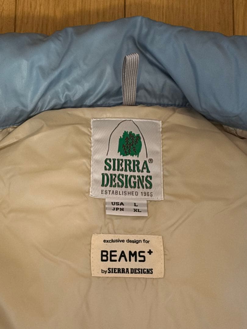 SIERRA DESIGNS × BEAMS+ ライトブルーダウンベスト XL