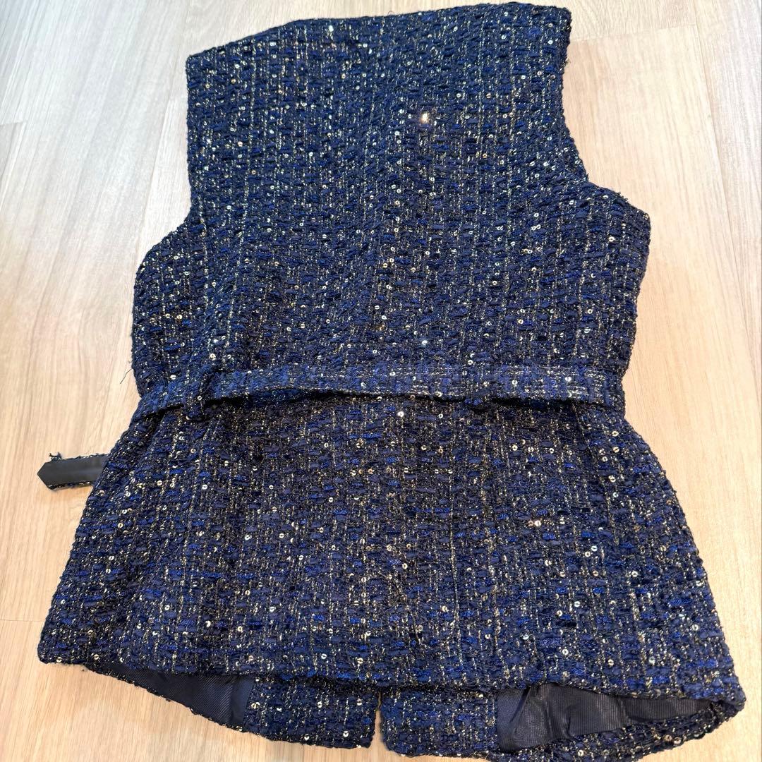 【完売品】ZARA ネイビー ツイード ベスト S キラキラ　スパンコール