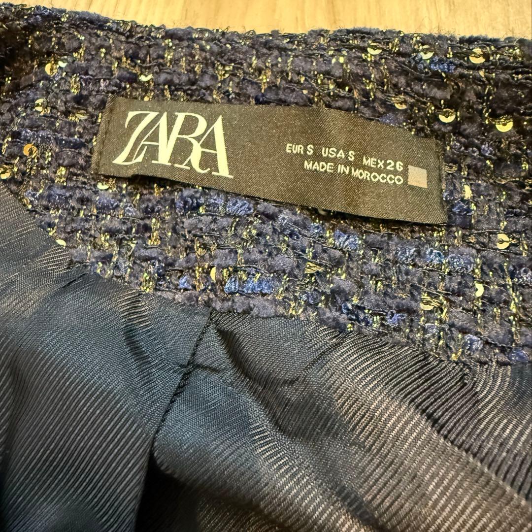 【完売品】ZARA ネイビー ツイード ベスト S キラキラ　スパンコール