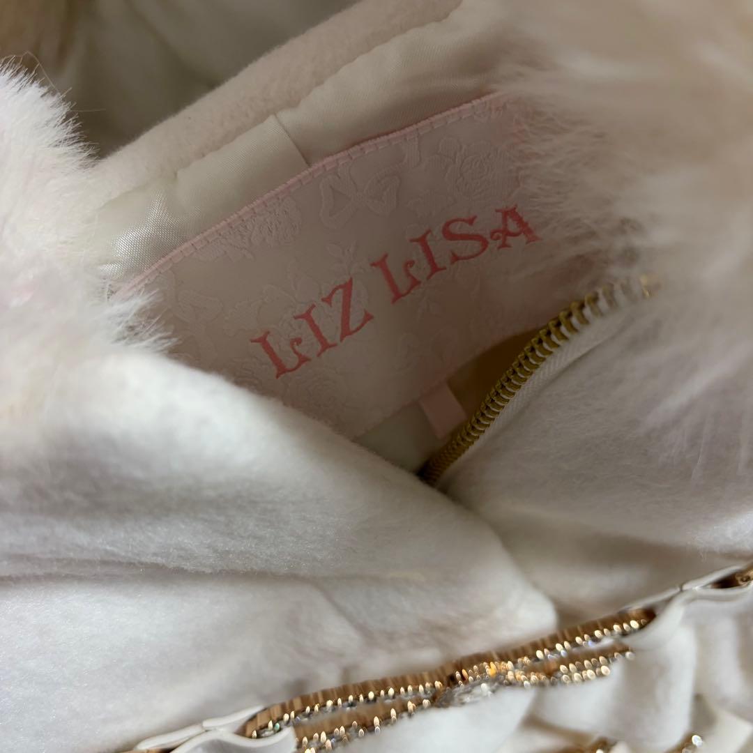 LIZLISA ビジューリボンショートフードコート ホワイト