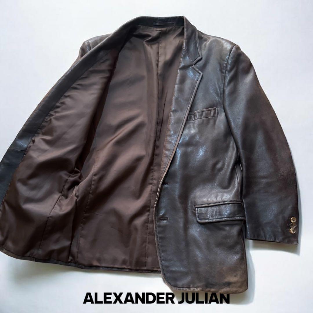 【逸品】ALEXANDERJULIAN　日本製　羊革　レザーテーラード　ブラウン