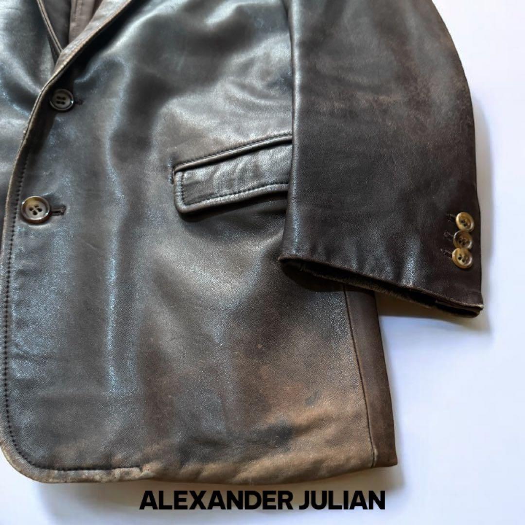 【逸品】ALEXANDERJULIAN　日本製　羊革　レザーテーラード　ブラウン