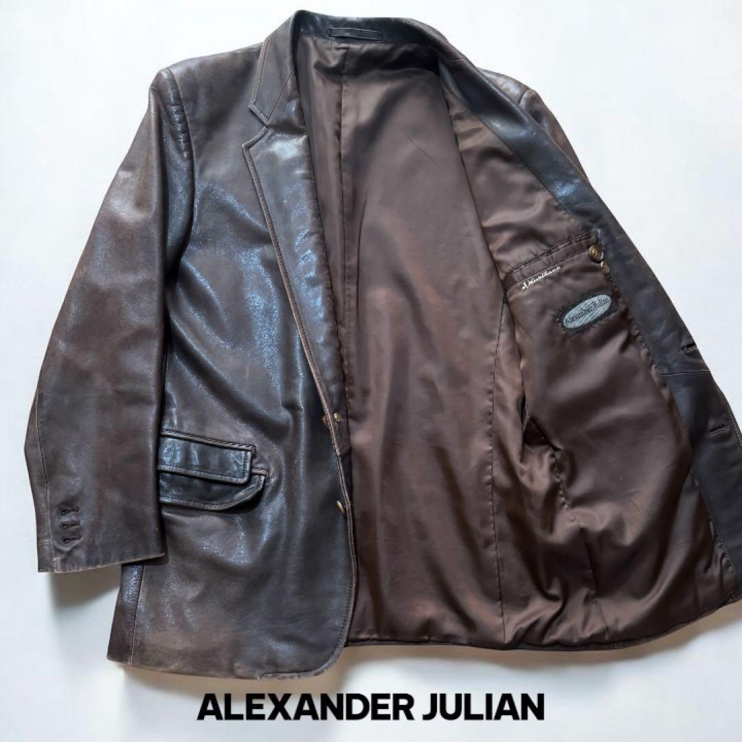 【逸品】ALEXANDERJULIAN　日本製　羊革　レザーテーラード　ブラウン