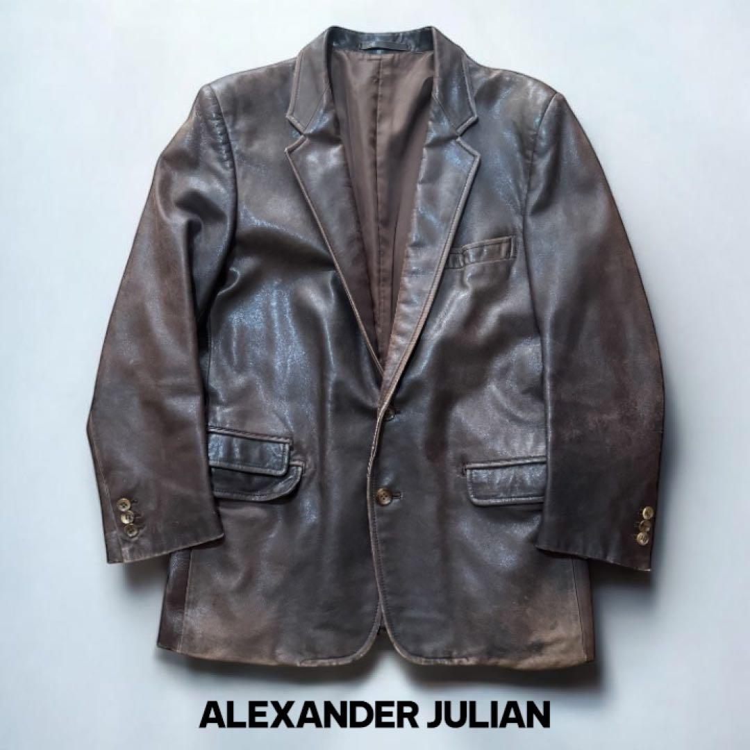 【逸品】ALEXANDERJULIAN　日本製　羊革　レザーテーラード　ブラウン