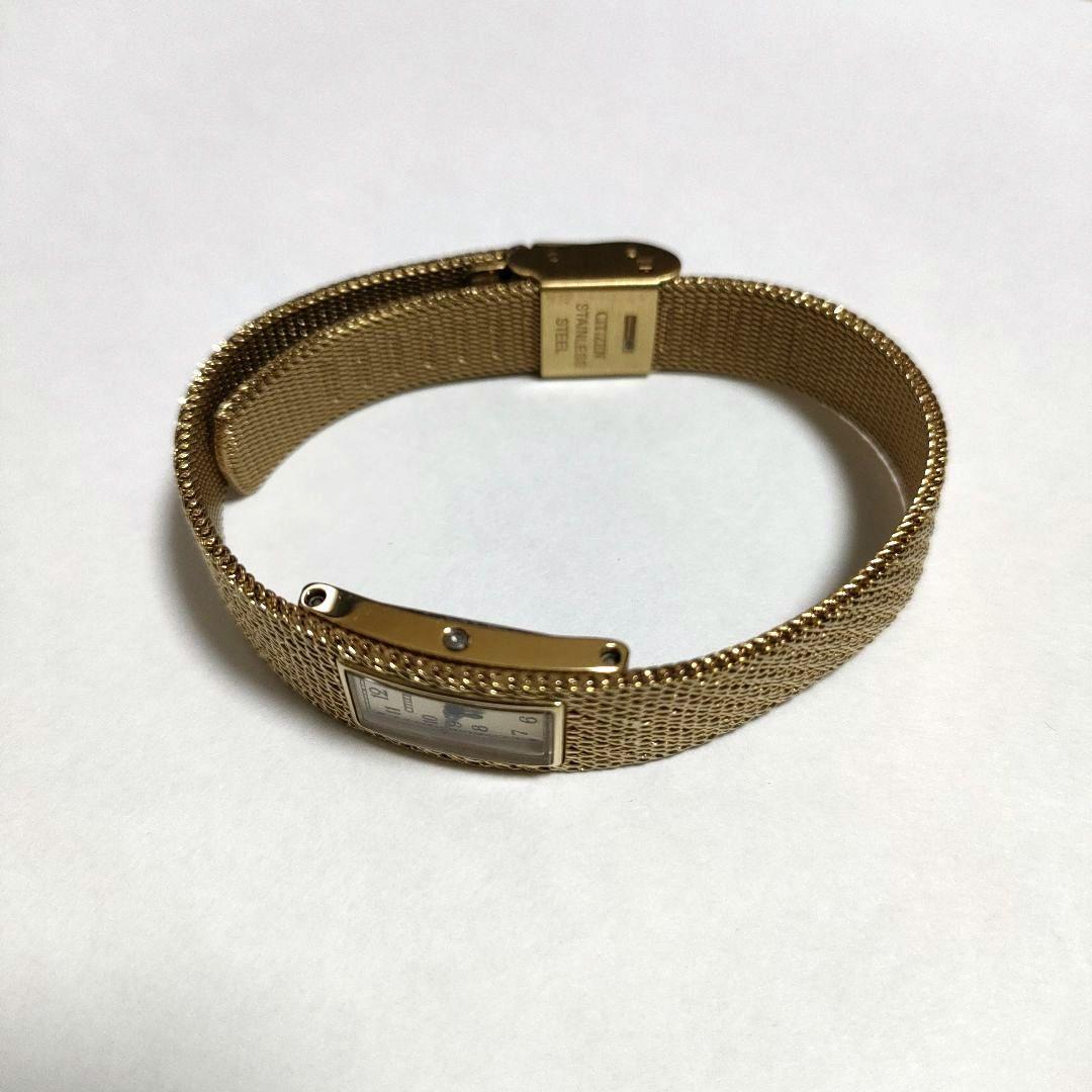 citizen kii ゴールドメッシュバンド 腕時計 四角形　電池交換済可動中