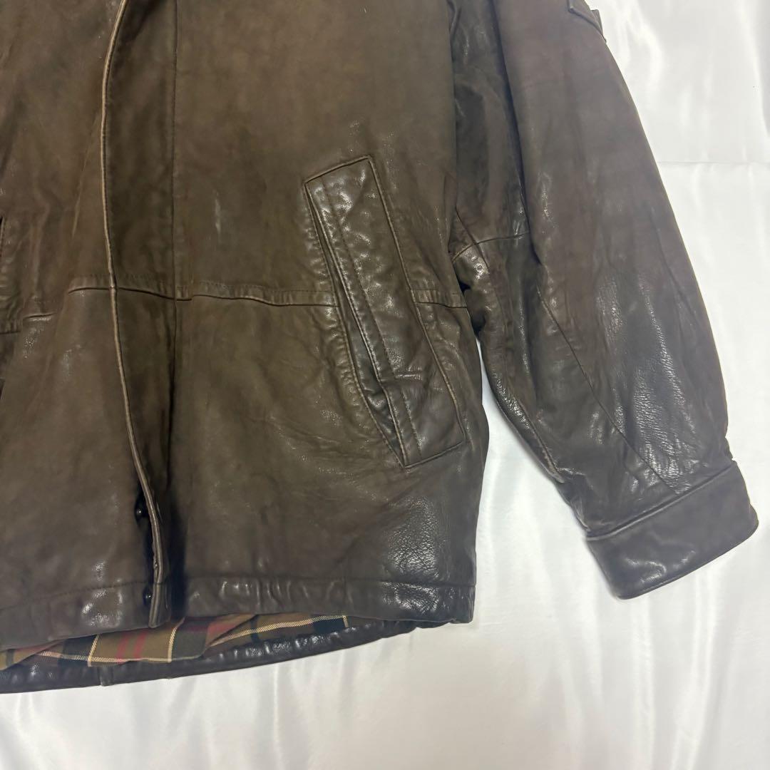 90s nautica ファー　レザージャケット　レザーダウン　古着