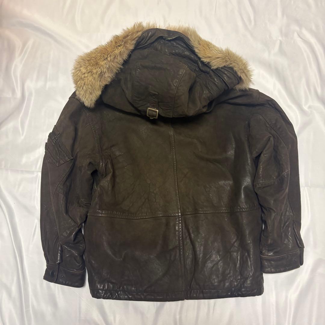 90s nautica ファー　レザージャケット　レザーダウン　古着