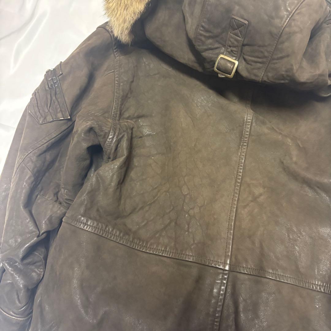 90s nautica ファー　レザージャケット　レザーダウン　古着