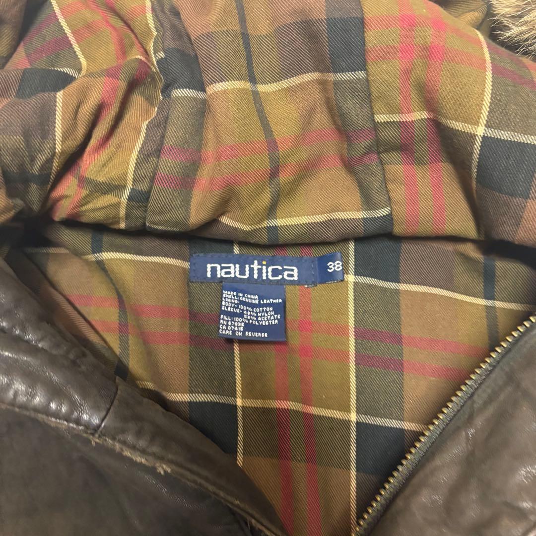 90s nautica ファー　レザージャケット　レザーダウン　古着
