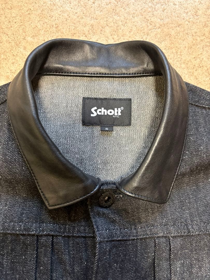 美品 Schott DENIM LEATHER COMBI G-JACKET