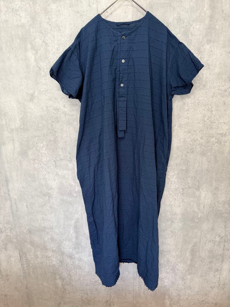 # Vlas Blomme ネイビー 半袖シャツワンピース　ロングワンピース