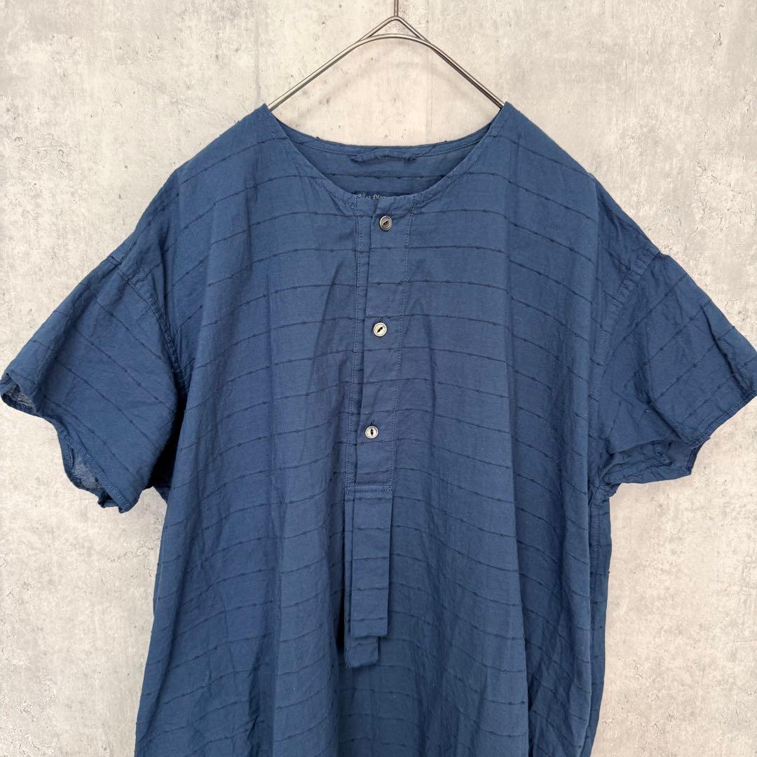 # Vlas Blomme ネイビー 半袖シャツワンピース　ロングワンピース