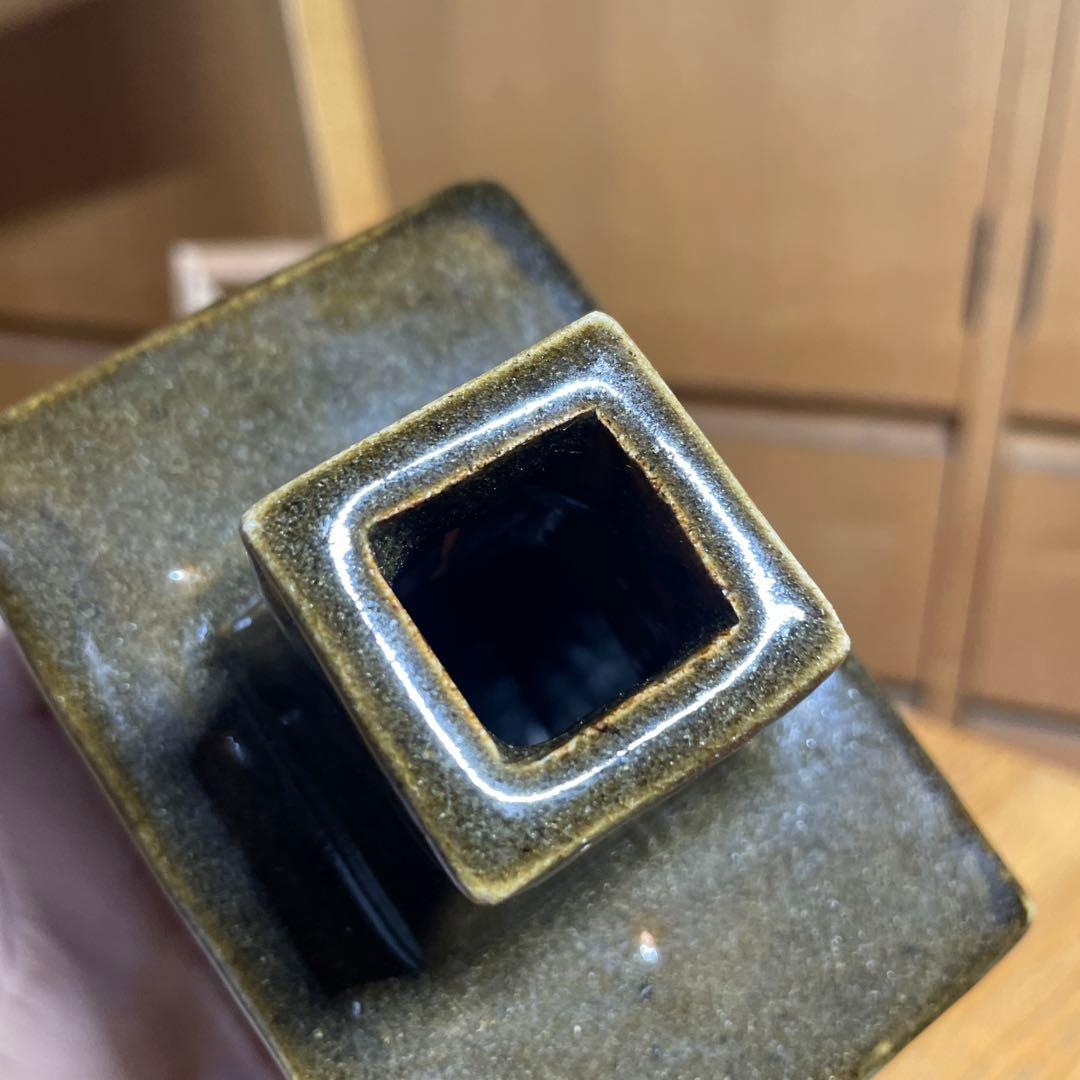 益子焼　月江窯　福原達朗　辰砂花文扁壺　共箱