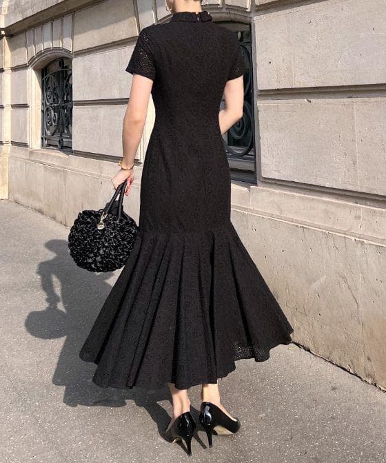 JENNE 総刺繍コットンマーメイドワンピース ブラックS