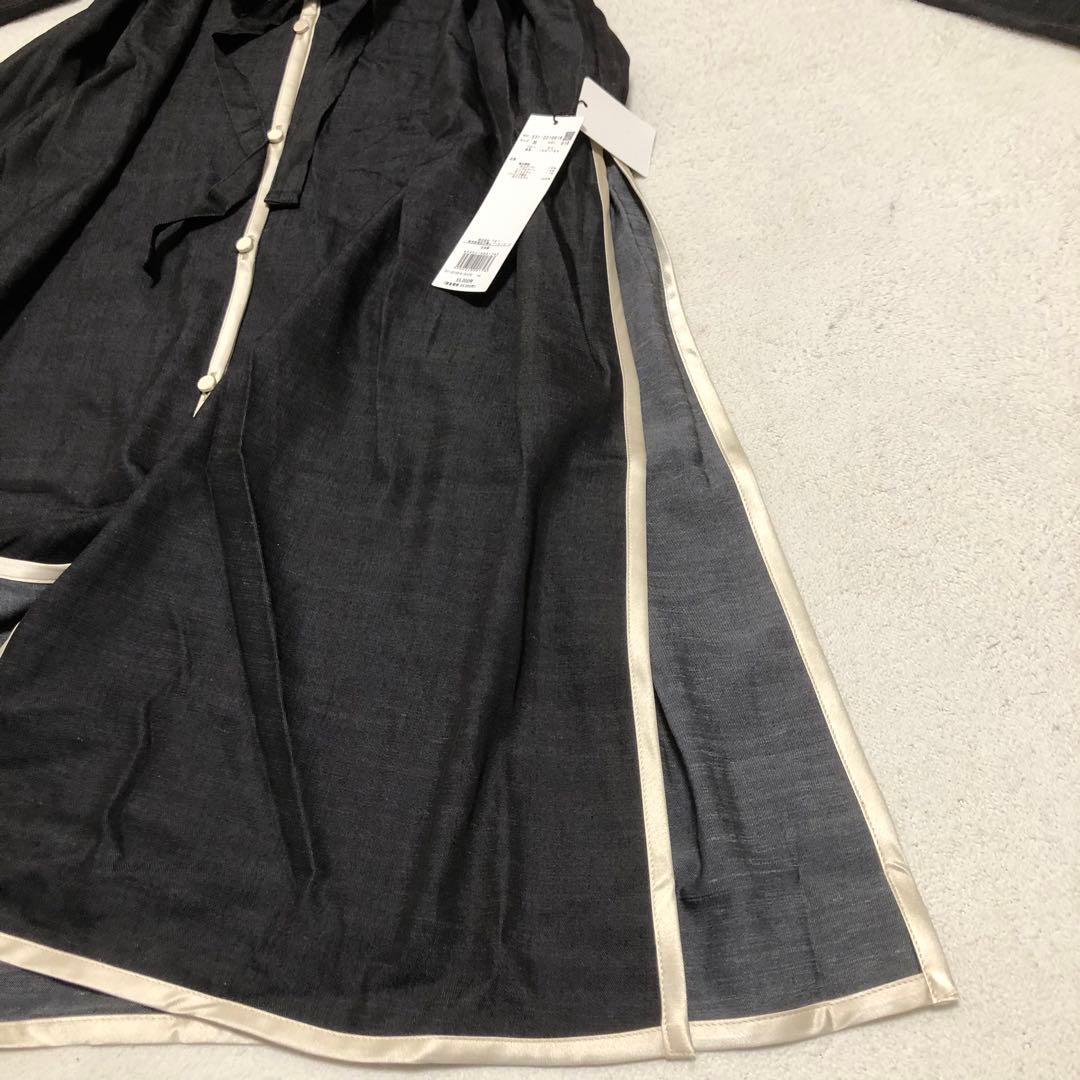 アドーア　新品！パイピング付きワンピース　黒　デニム地　リボン付き￼ 38