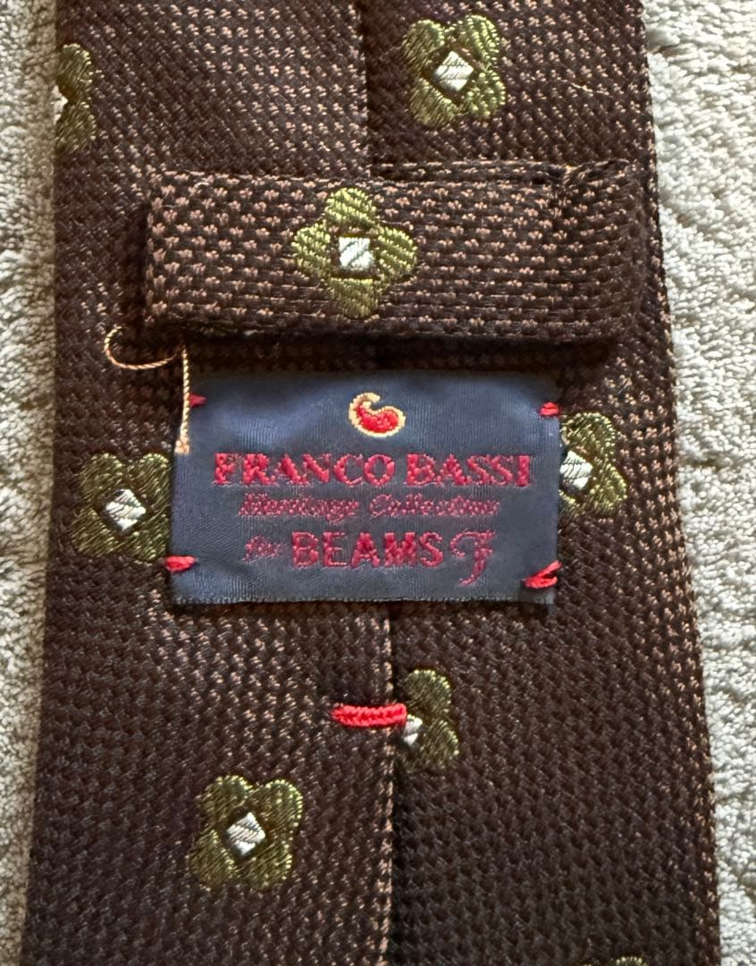 BEAMS F FRANCO BASSI 花柄ネクタイ　ブラウン茶色　小紋柄