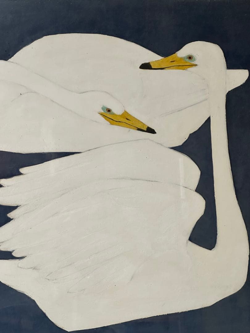 肉筆　白鳥　大型絵画　美術品　レア品　インテリア　資産価値あり　愛情　恋人