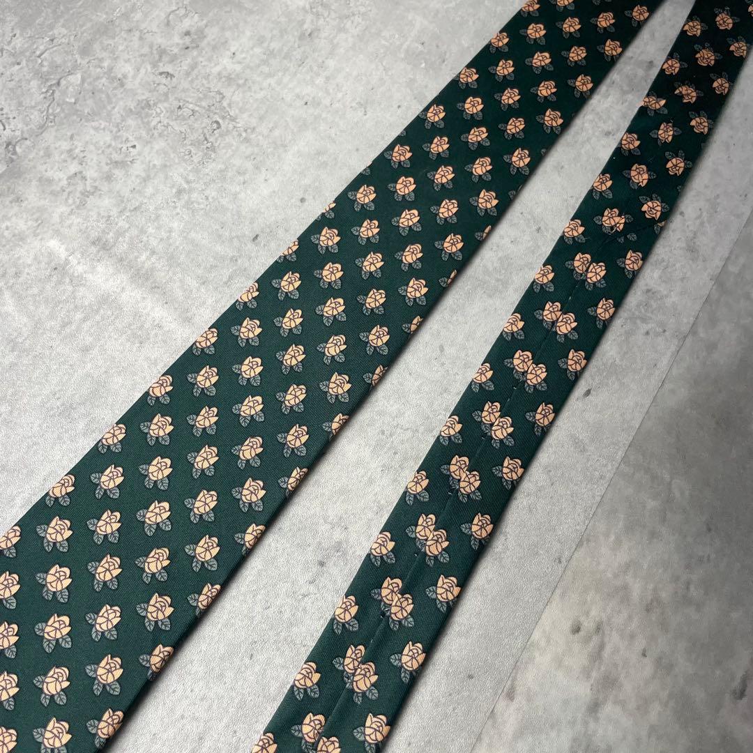 美品 HERMES エルメス 花柄 フラワー 小紋柄 ネクタイ グリーン 緑