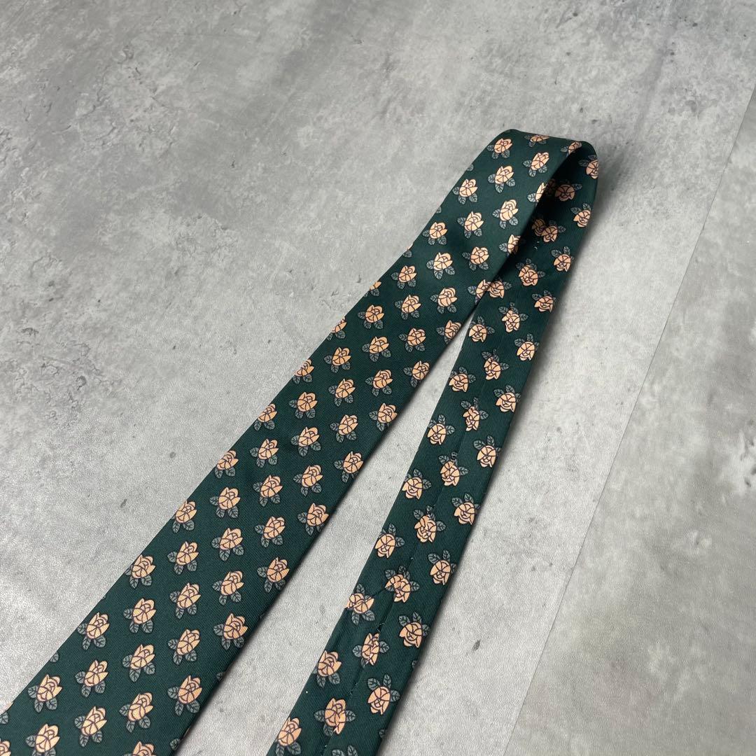 美品 HERMES エルメス 花柄 フラワー 小紋柄 ネクタイ グリーン 緑