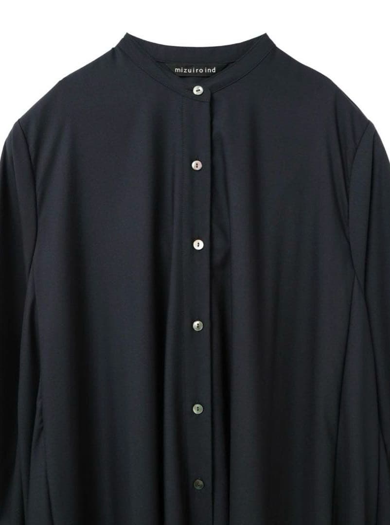 【極美品】ネイビー ミズイロインド T/Rスタンドカラーフレアワンピース