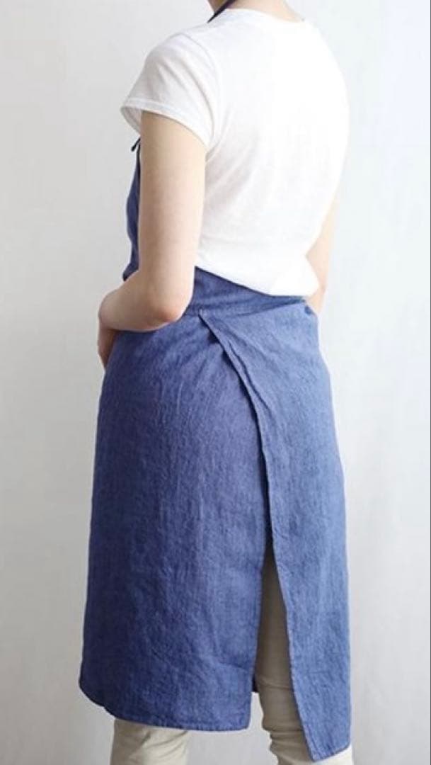 リーノエリーナ フルエプロン 麻 青色？