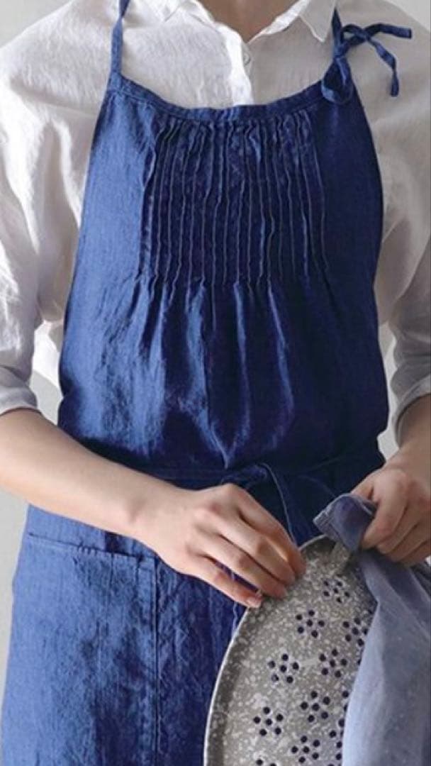 リーノエリーナ フルエプロン 麻 青色？