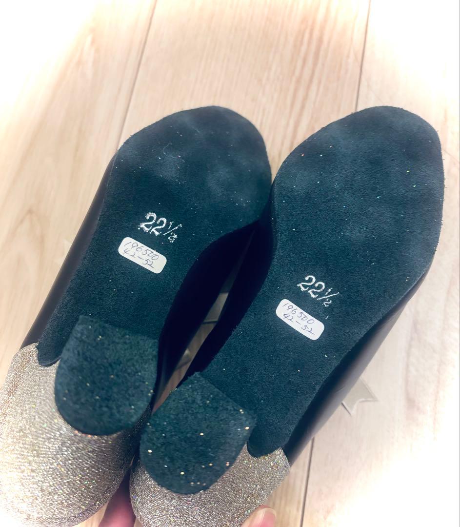 新品！ソフトな履き心地★リボン中ヒールティーチャーズシューズ22.5