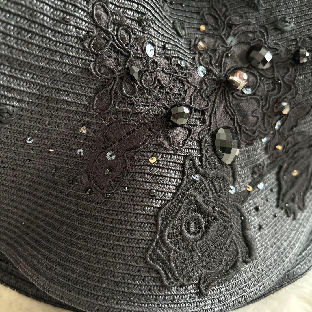 美品✨アナスタシア マグニフィカ ハット　帽子　ビジュー　花　刺繍　黒