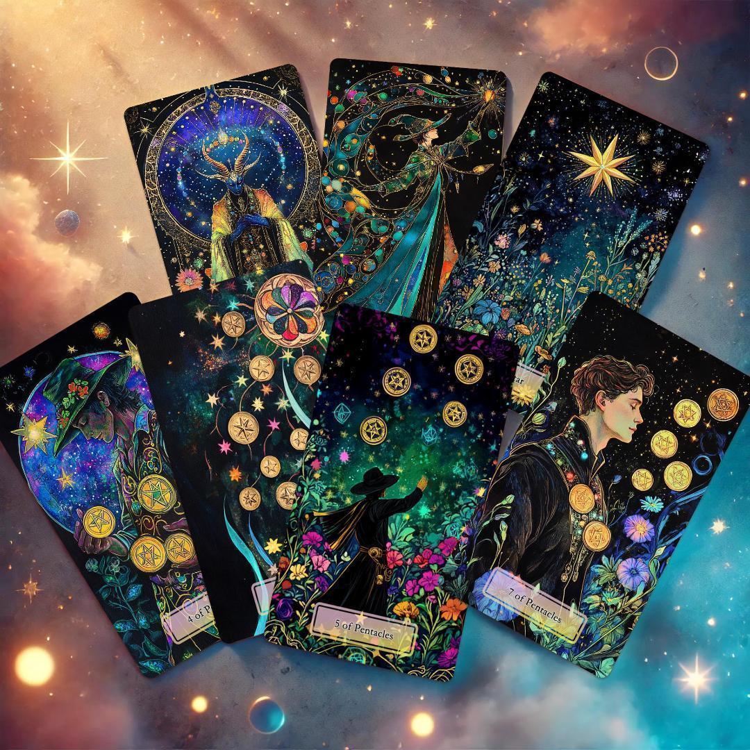 在庫2点✨金縁ver✨超美麗イラスト✨夜空と星の魔法の庭の神秘のタロットカード