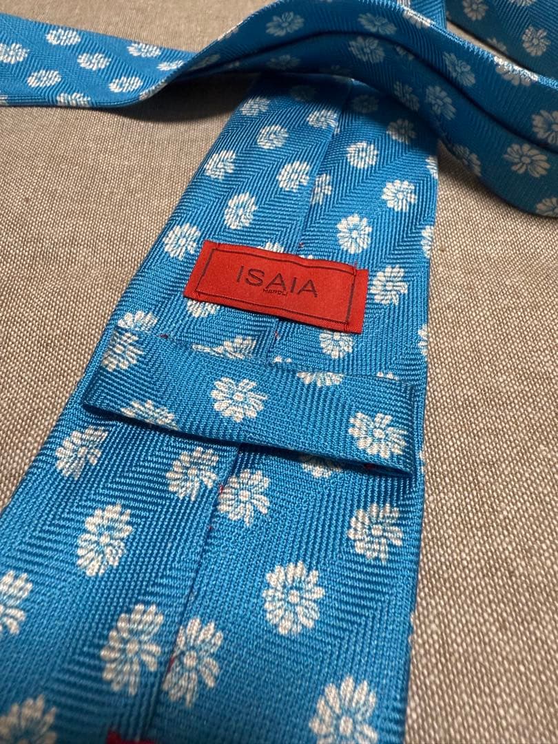 ISAIA／イザイア／セッテピエゲ／7 FOLD／小紋柄／スカイブルー