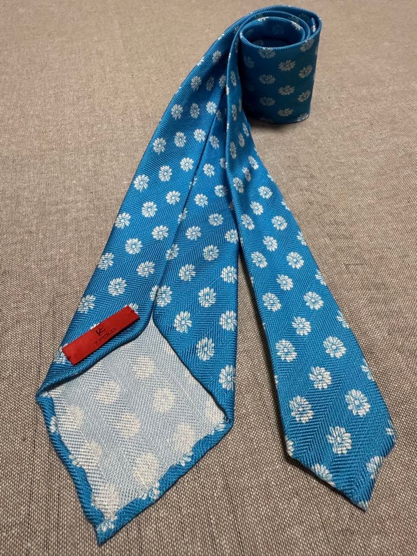 ISAIA／イザイア／セッテピエゲ／7 FOLD／小紋柄／スカイブルー