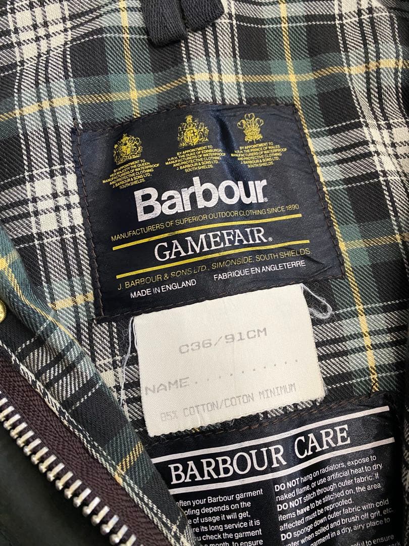 【美品】ライナー&フード付き80sヴィンテージBarbour ゲームフェア 36