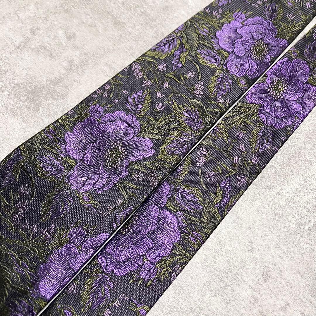 良品　ポールスミス　ネクタイ　光沢感　ジャガード織　花柄　フローラル　イタリア製