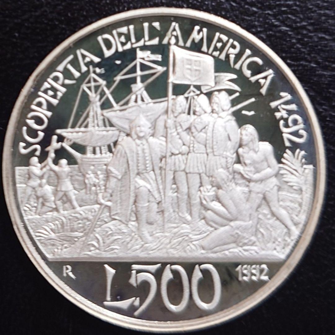 1992年イタリア銀貨 500リラ アメリカ大陸発見500周年記念銀貨SV835