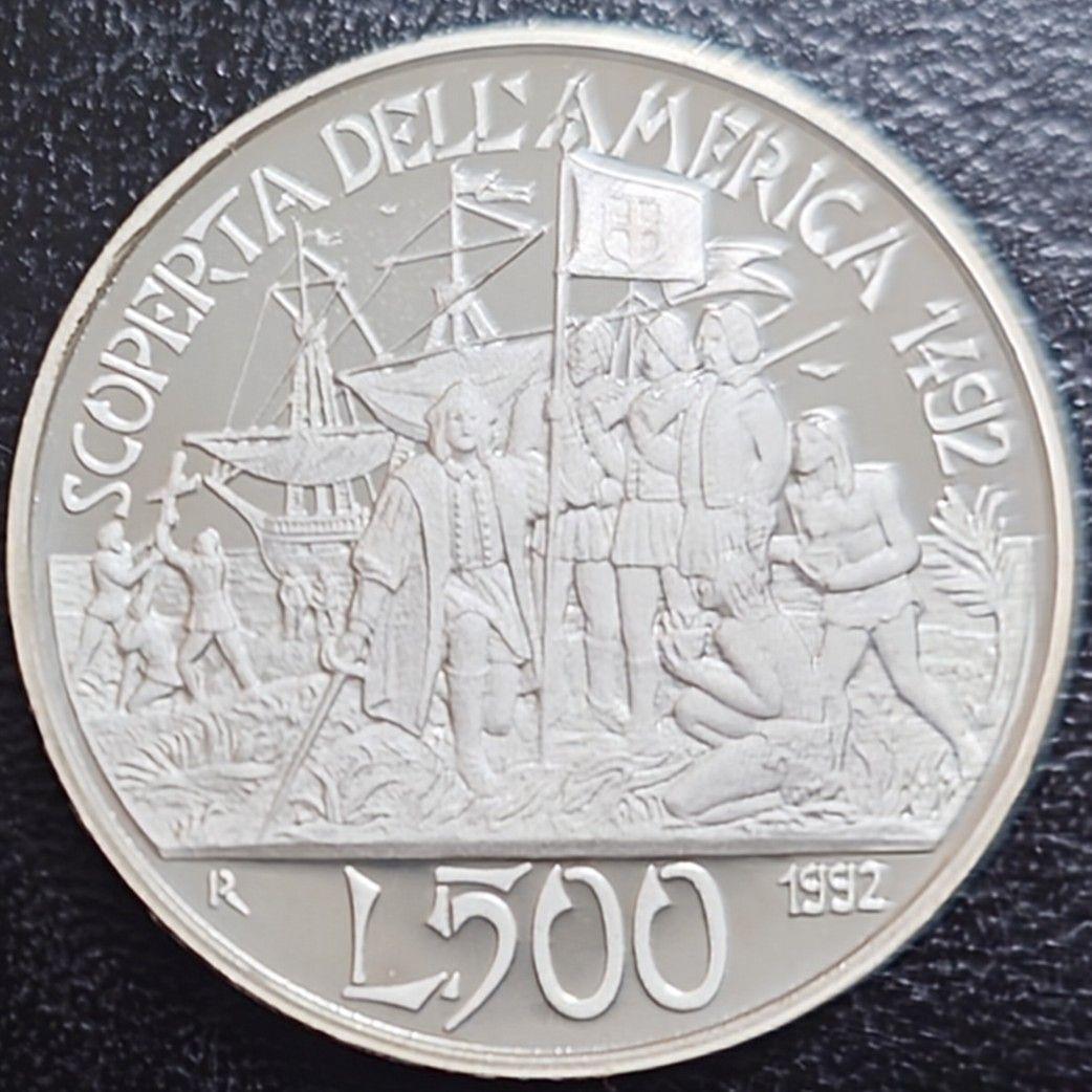 1992年イタリア銀貨 500リラ アメリカ大陸発見500周年記念銀貨SV835
