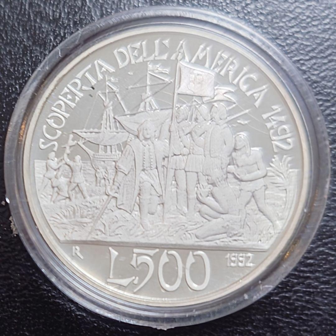 1992年イタリア銀貨 500リラ アメリカ大陸発見500周年記念銀貨SV835