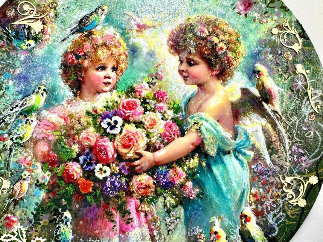 c*o様 絵画原画《花束に宿る想い》エンジェルギフト　板絵➕collage