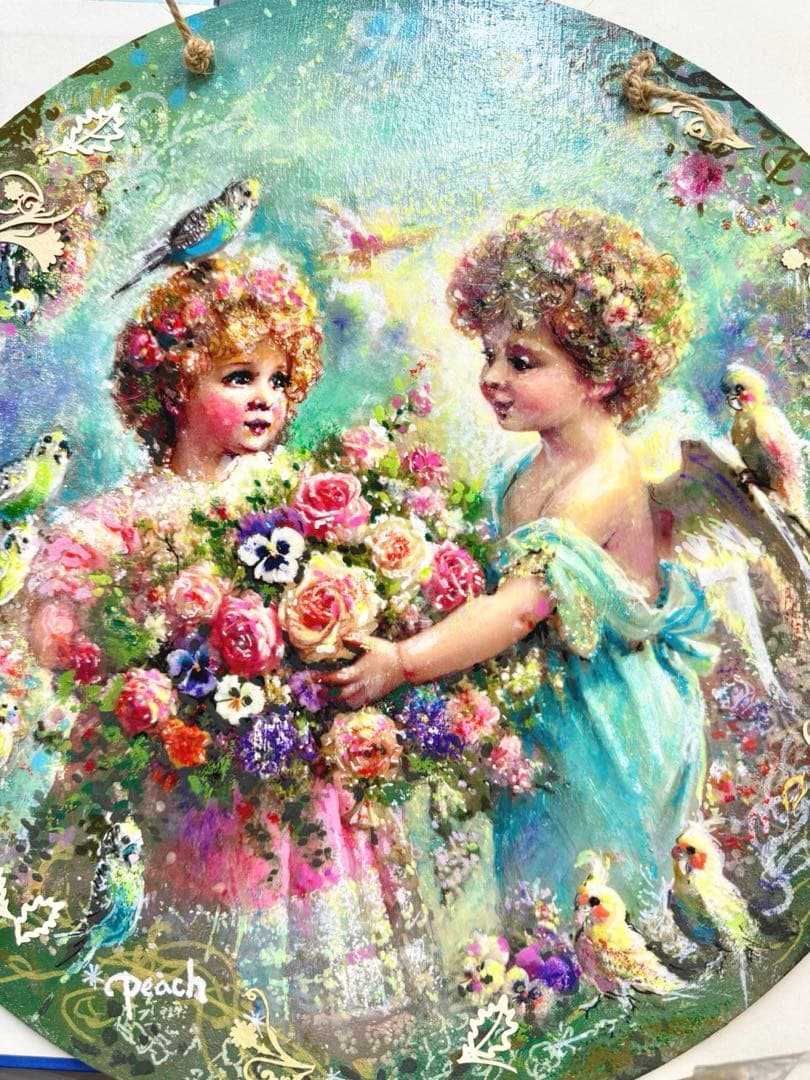 c*o様 絵画原画《花束に宿る想い》エンジェルギフト　板絵➕collage