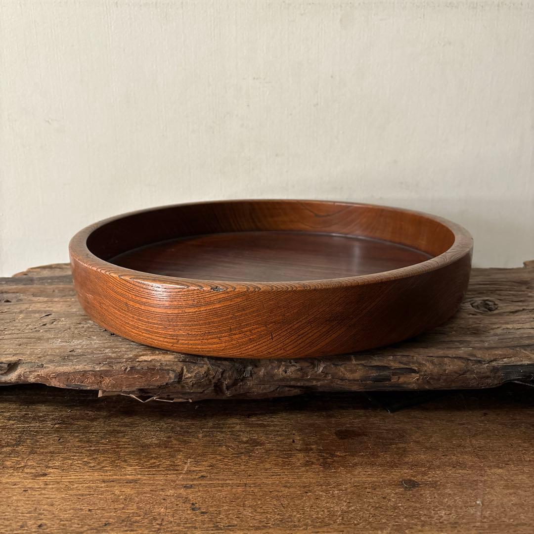 味の良い丸盆　その12丸盆　くりぬき盆　木地盆　アンティーク　古道具検:李朝