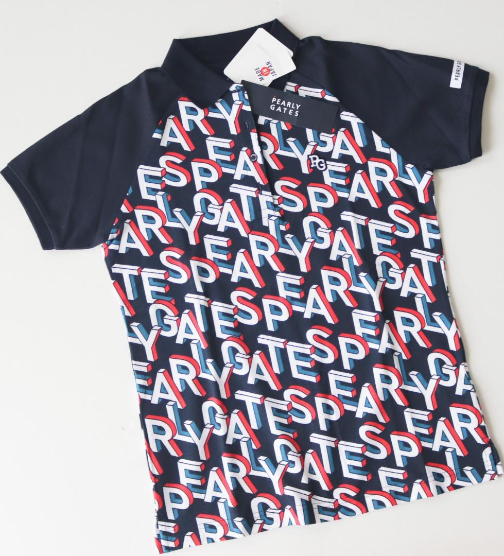 新品【パーリーゲイツ】吸水・速乾の着心地 ロゴ柄 半袖ポロシャツ 紺 1(M)