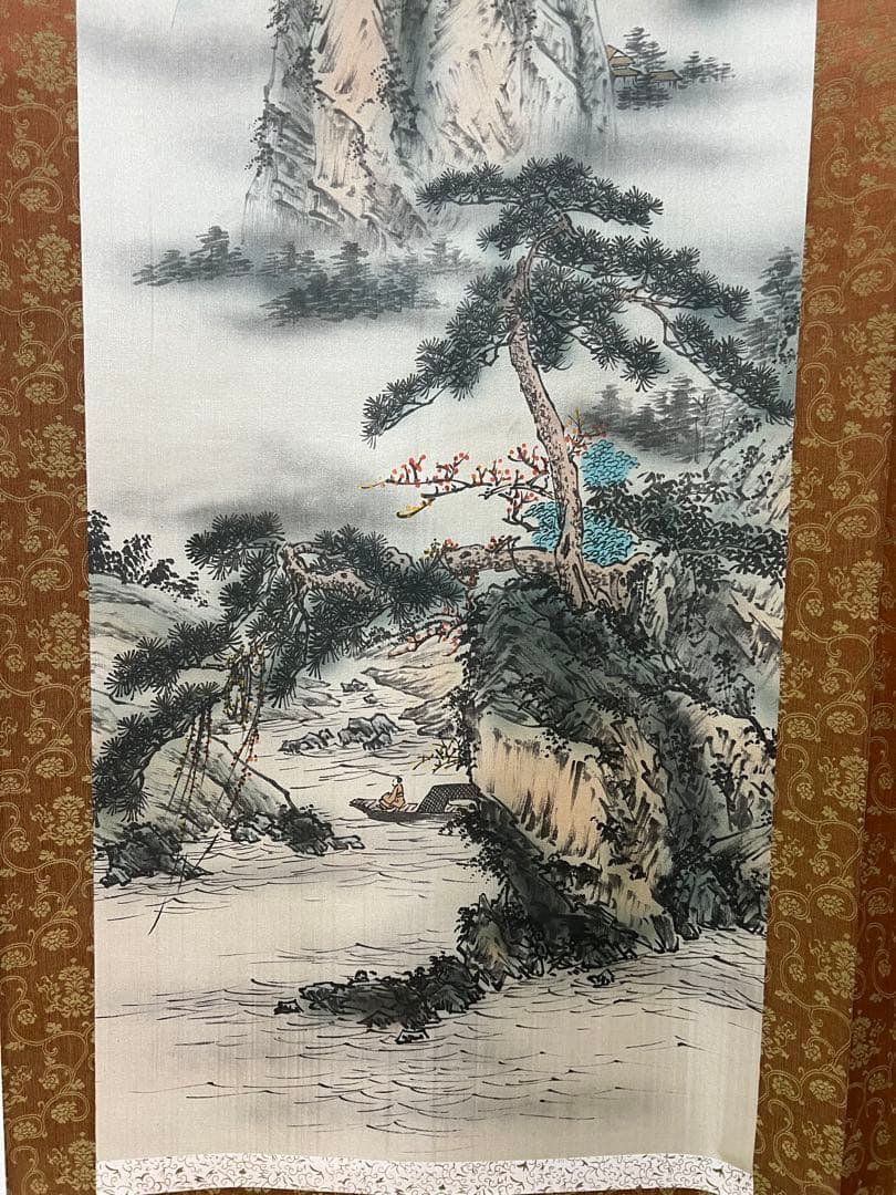 掛け軸　青峰 絵［四季山水図］絹本 共箱！